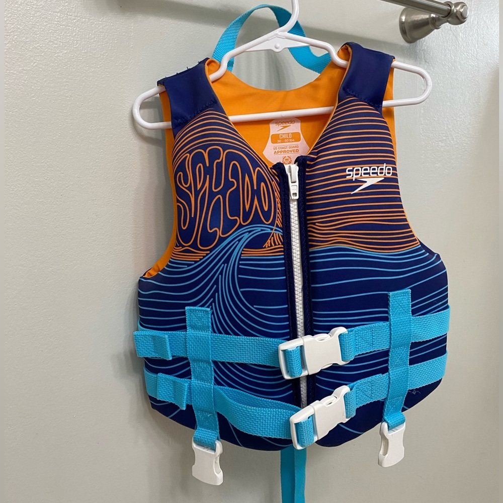 Speedo Blue and Orange Swim Vest PFD - child size 30-50 lbs